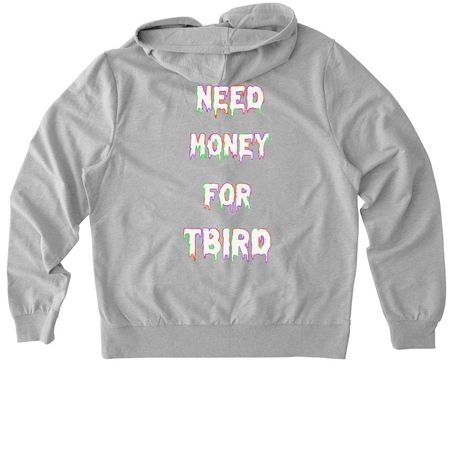 Need Money for TBIRD Zip Up, a Granite Grey Heather Allmade Organic French Terry Zip Up Hoodie (back-view)