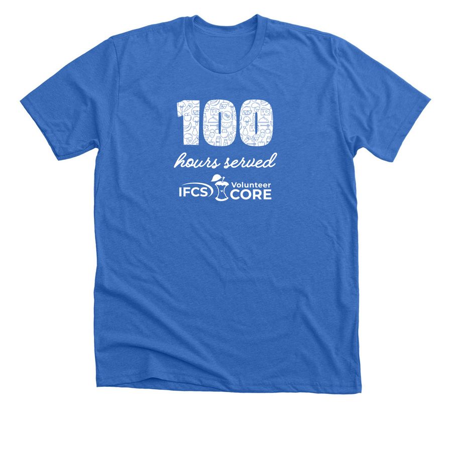 100 Hours - IFCS Volunteer Core, a Heather True Royal Premium Unisex Tee