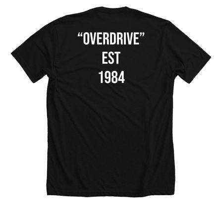 STEPHEN PEARCY of RATT Overdrive Cover 1984 Tee&nbsp;, a Solid Black Blend Premium Unisex Tee (back-view)