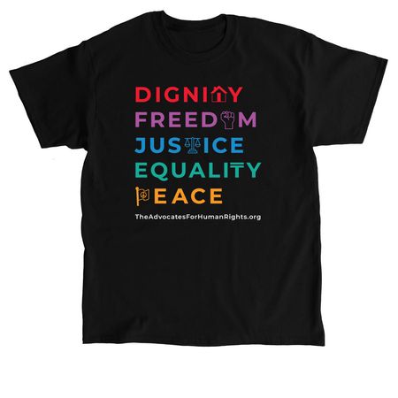 Defend Human Rights, Pride Edition, a Black Classic Unisex Tee
