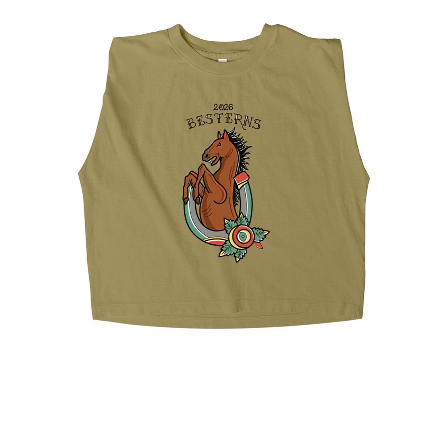 Crop Tops - Besterns 2026, a Faded Army Women's Heavyweight Garment Dye Muscle Tee