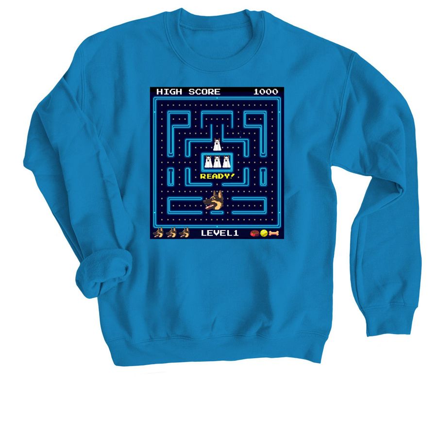 Shepherd Pacman, a Sapphire Crewneck Sweatshirt