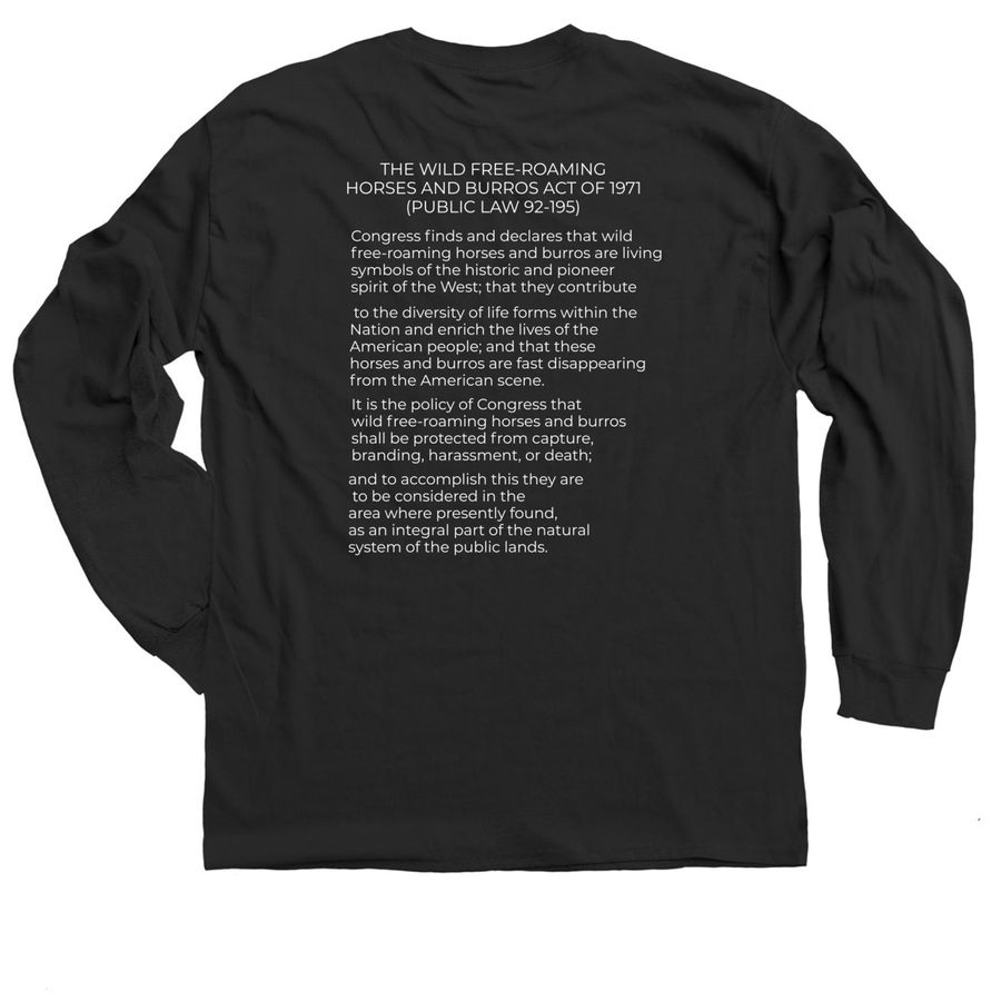 Justice: Wild Horses and Burros, a Black Classic Long Sleeve Tee (back-view)