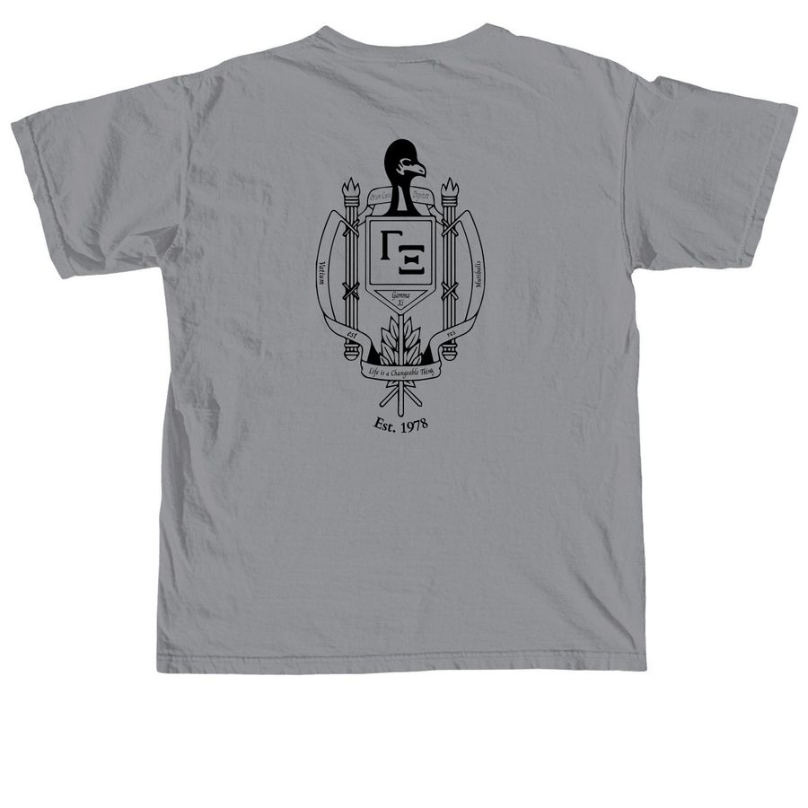 Gamma Xi Classic Gear, a Granite Comfort Colors Unisex Tee (back-view)