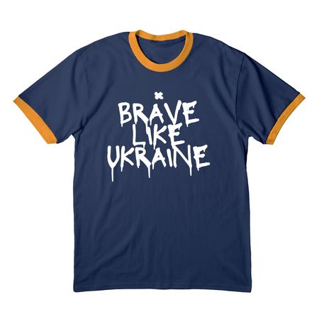 Brave Like Ukraine, a Navy/ Gold Cotton Ringer Tee