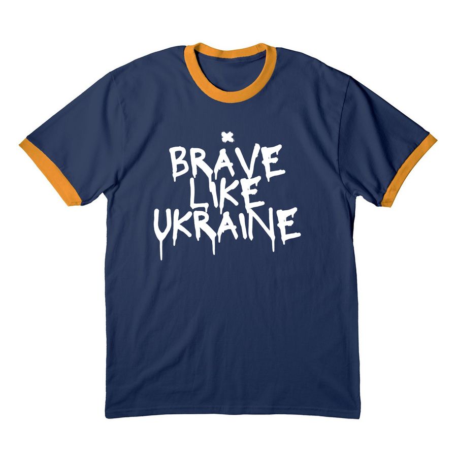 Brave Like Ukraine, a Navy/ Gold Cotton Ringer Tee