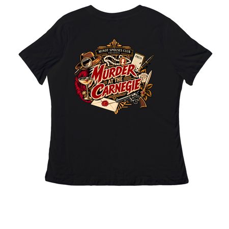 Murder at the Carnegie!, a Black Women's Relaxed V-Neck Tee (back-view)