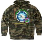 Purrfectly Wild Hoodies: "Seal The Future", a Forest Camo Heavyweight Camo Pullover Hoodie (back-view)