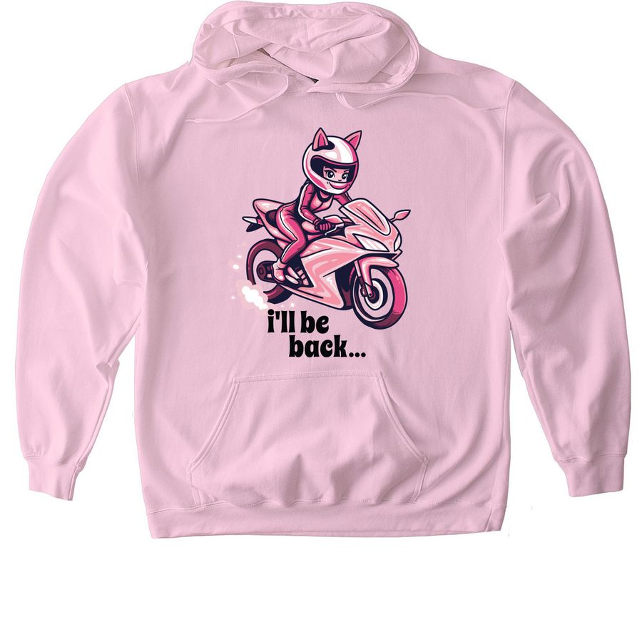 I'll Be Back, a Light Pink Gildan Softstyle Pullover Hoodie