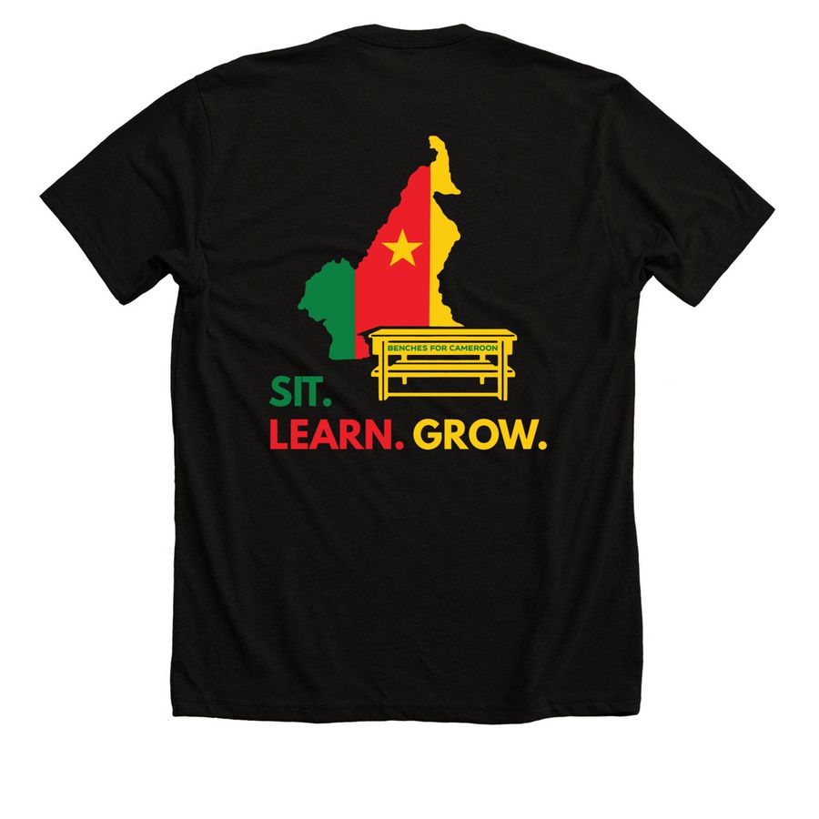 Benches for Cameroon, a Solid Black Blend Premium Unisex Tee (back-view)