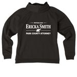 Ericka is Ready on Day One, a Deep Black Allmade Women?s Organic CVC Zip-Up Hoodie (back-view)