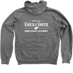 Ericka is Ready on Day One, a Deep Heather Zip Up Hoodie (back-view)