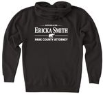 Ericka is Ready on Day One, a Black Heavyweight Zip Up Hoodie (back-view)