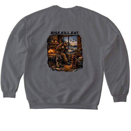 Rise. Kill. Eat.&nbsp;, a Charcoal Softstyle Crewneck Sweatshirt