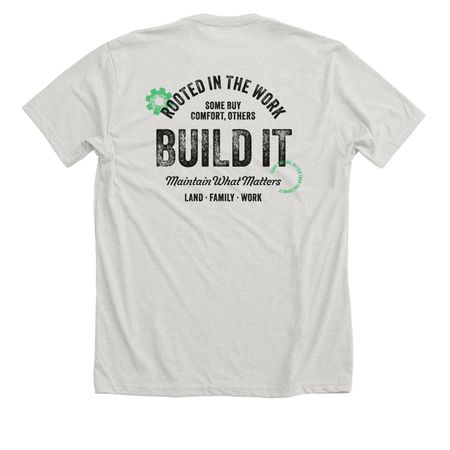 Rooted in the Work., a Heather Cement Premium Unisex Tee