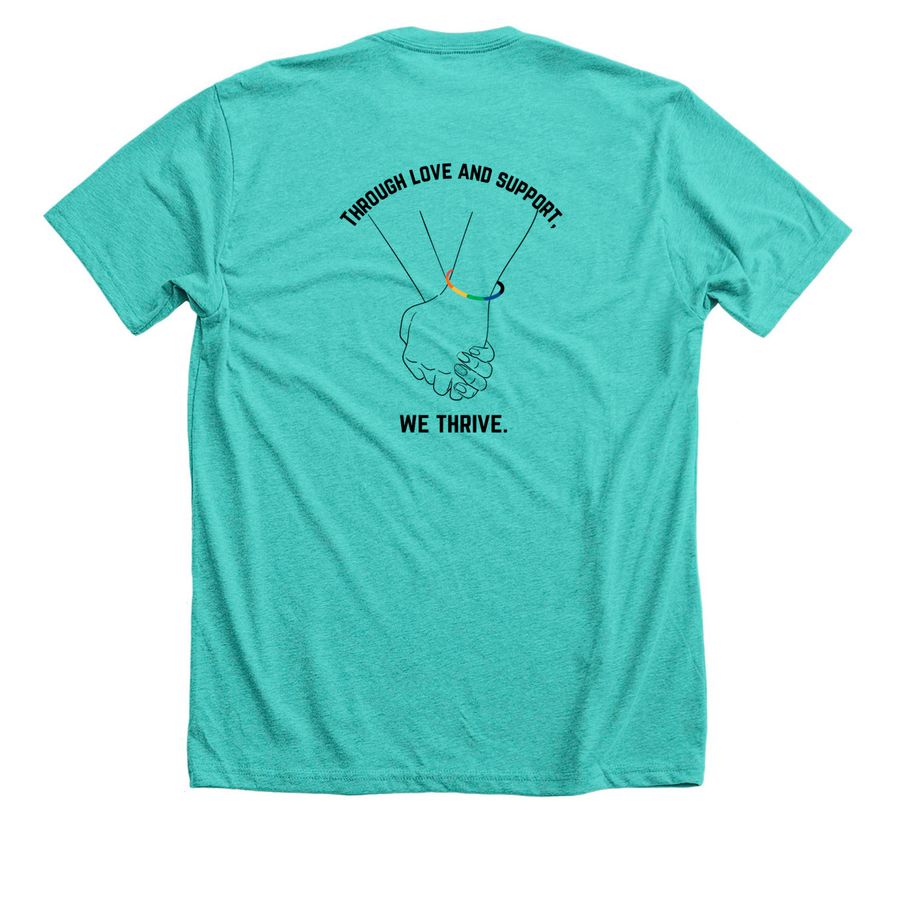Love Wins, a Heather Sea Green Premium Unisex Tee (back-view)