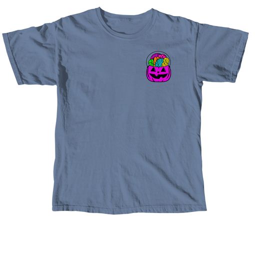 Forget the Candy... Purple Candy Pail 🎃 Blue Jean Comfort Colors Tee