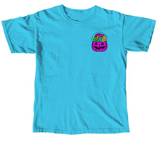 Forget the Candy... Purple Candy Pail 🎃 Lagoon Blue Comfort Colors Tee