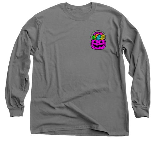 Forget the Candy... Purple Candy Pail 🎃 Charcoal Long Sleeve Tee