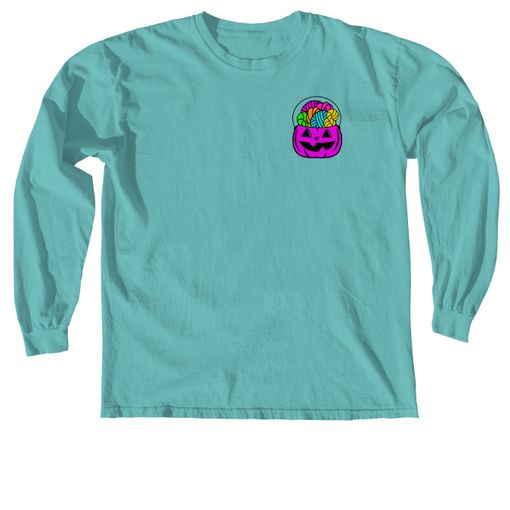Forget the Candy... Purple Candy Pail 🎃 Seafoam Comfort Colors Long Sleeve Tee