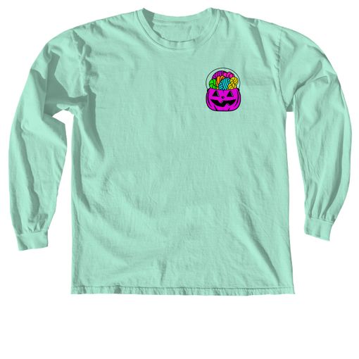Forget the Candy... Purple Candy Pail 🎃 Island Reef Comfort Colors Long Sleeve Tee