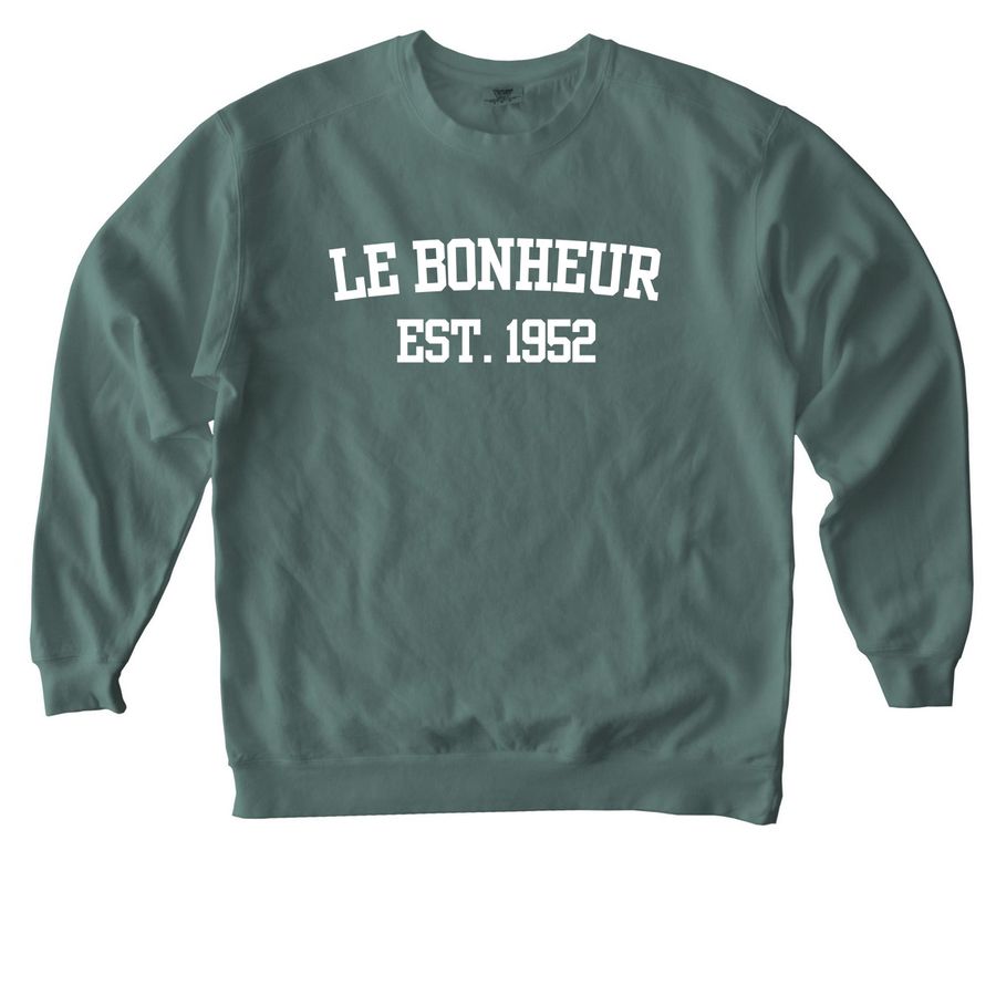 Le Bonheur est. 1952, a Blue Spruce Comfort Colors Crewneck Sweatshirt