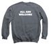 All Are Welcome - white logo, a Dark Heather Crewneck Sweatshirt (back-view)