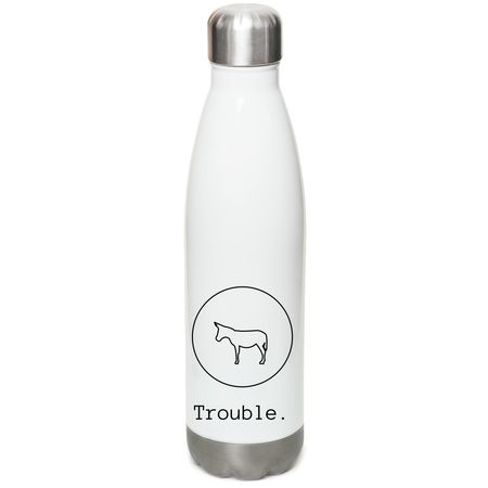 Trouble., a White Stainless Steel Water Bottle