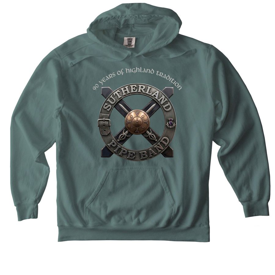 Sutherland 90th - Front Print Tops, a Blue Spruce Comfort Colors Pullover Hoodie