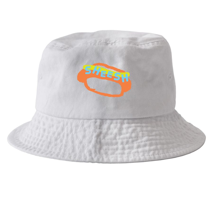 Sheesh Dog with Mustard Hat, a White Printed Bucket Hat