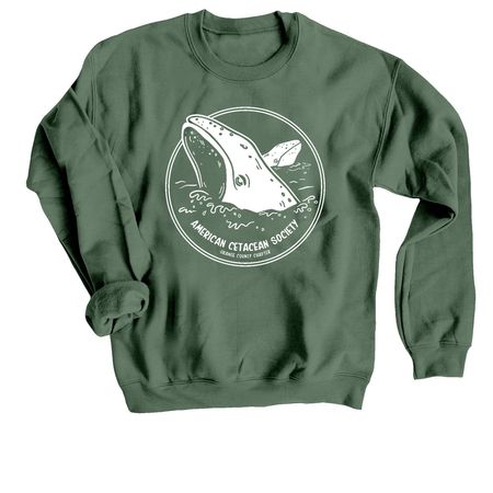 NATURALIST Gray Whale Front & Naturalist Back, a Military Green Crewneck Sweatshirt