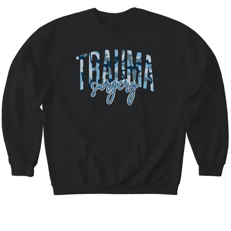 Le Bonheur: camo blue trauma, a Black Softstyle Crewneck Sweatshirt