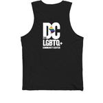 DC Progress Pride Flag, a Black Premium Cotton Tank (back-view)