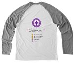 Montessori Team Tee, a Aluminum Grey/ Bright White Allmade Eco Triblend Colorblock Raglan Long Sleeve Tee (back-view)