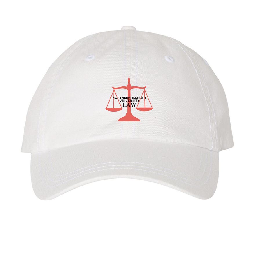 Law Merch Hats (black lettering), a White Printed Pigment Dye Baseball Cap