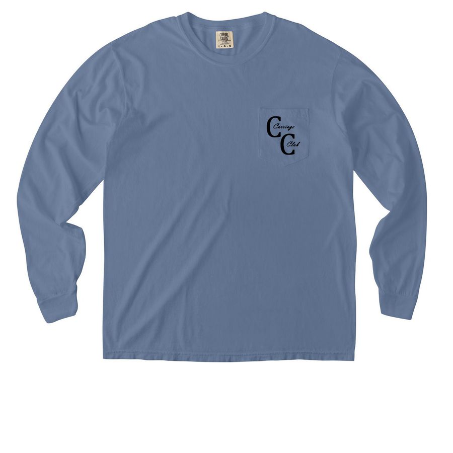 Carriage Club - Est. 1967, a Blue Jean Comfort Colors Long Sleeve Pocket Tee