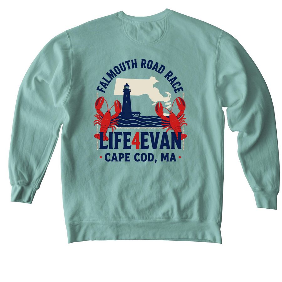 Falmouth Road Race for Live4Evan, a Seafoam Comfort Colors Crewneck Sweatshirt (back-view)