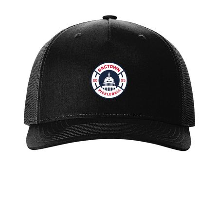 Capital Caps, a Black Printed Five-Panel Trucker Cap