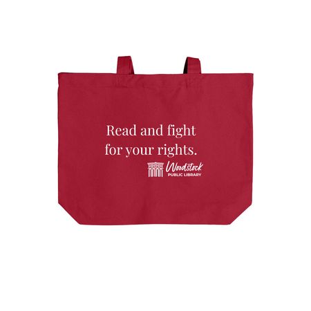 The Horrors Persist&nbsp;, a Deep Red Cotton Canvas Tote Bag (back-view)