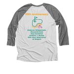 Official 2026 T-shirt, a Premium Heather and Heather White 3/4 Sleeve Baseball Tee (back-view)