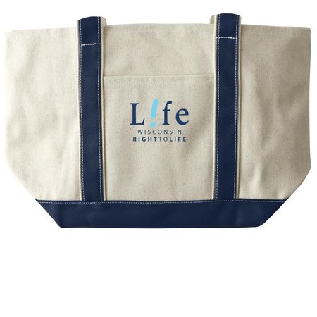 Life Tote Bag, a Natural/Navy Large Two-Tone Canvas Tote Bag