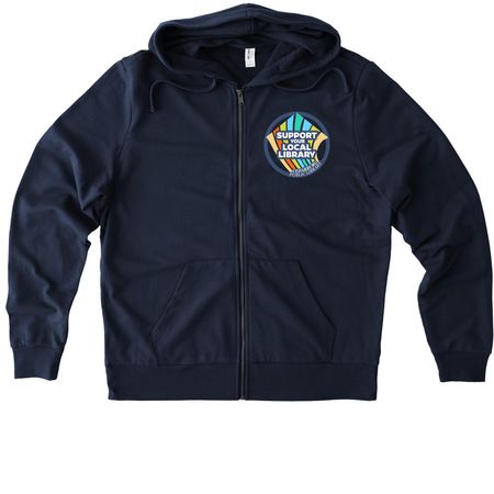 Zip Up & Support Your Local Library., a Night Sky Navy Allmade Organic French Terry Zip Up Hoodie