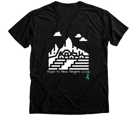 HOPE TO NEW HEIGHTS MACHU PICCHU, a Black Heather Premium V-Neck Tee