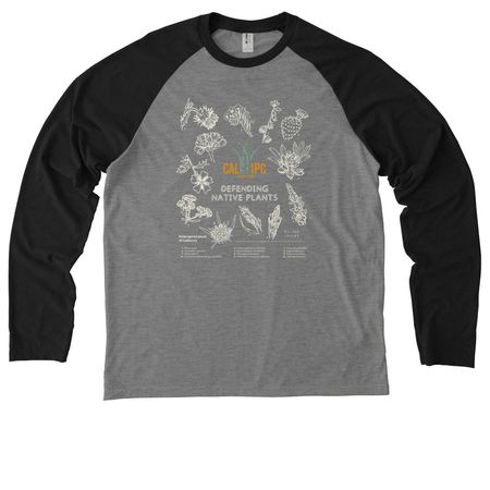 Defending native plants (light image), a Deep Black/ Aluminum Grey Allmade Eco Triblend Colorblock Raglan Long Sleeve Tee