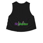 Mr. Grouchy, a Solid Black Blend Women?s Cropped Racerback Tank (back-view)