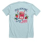 Peds Hem/Onc is my JAM, a Heather Ice Blue Premium Unisex Tee (back-view)