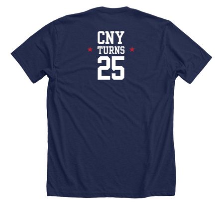 CNY Turns 25 (Practice Tee Approved), a Solid Navy Blend Premium Unisex Tee (back-view)