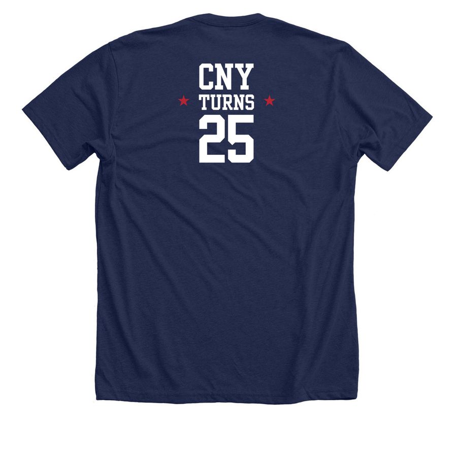 CNY Turns 25 (Practice Tee Approved), a Solid Navy Blend Premium Unisex Tee (back-view)
