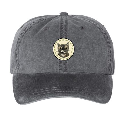 Akira Apocalypse Cat Rescue faded denim cap, a Black Printed Pigment Dye Baseball Cap