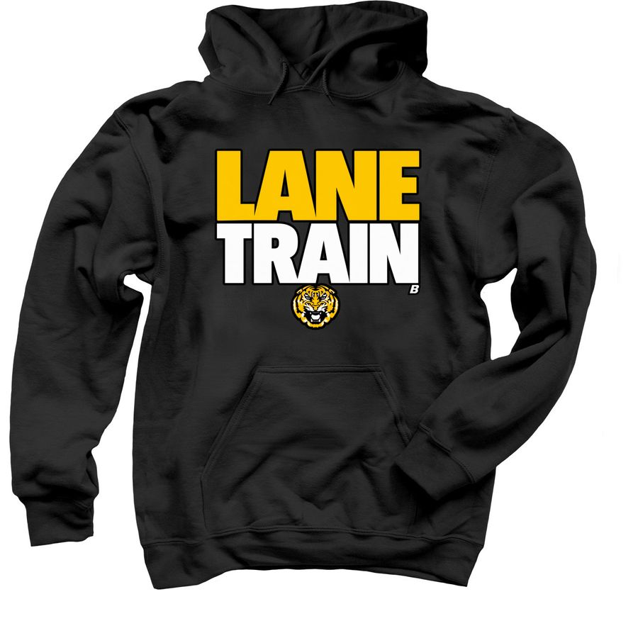 Official LSU Tigers Football Lane Train Text, a Black Pullover Hoodie